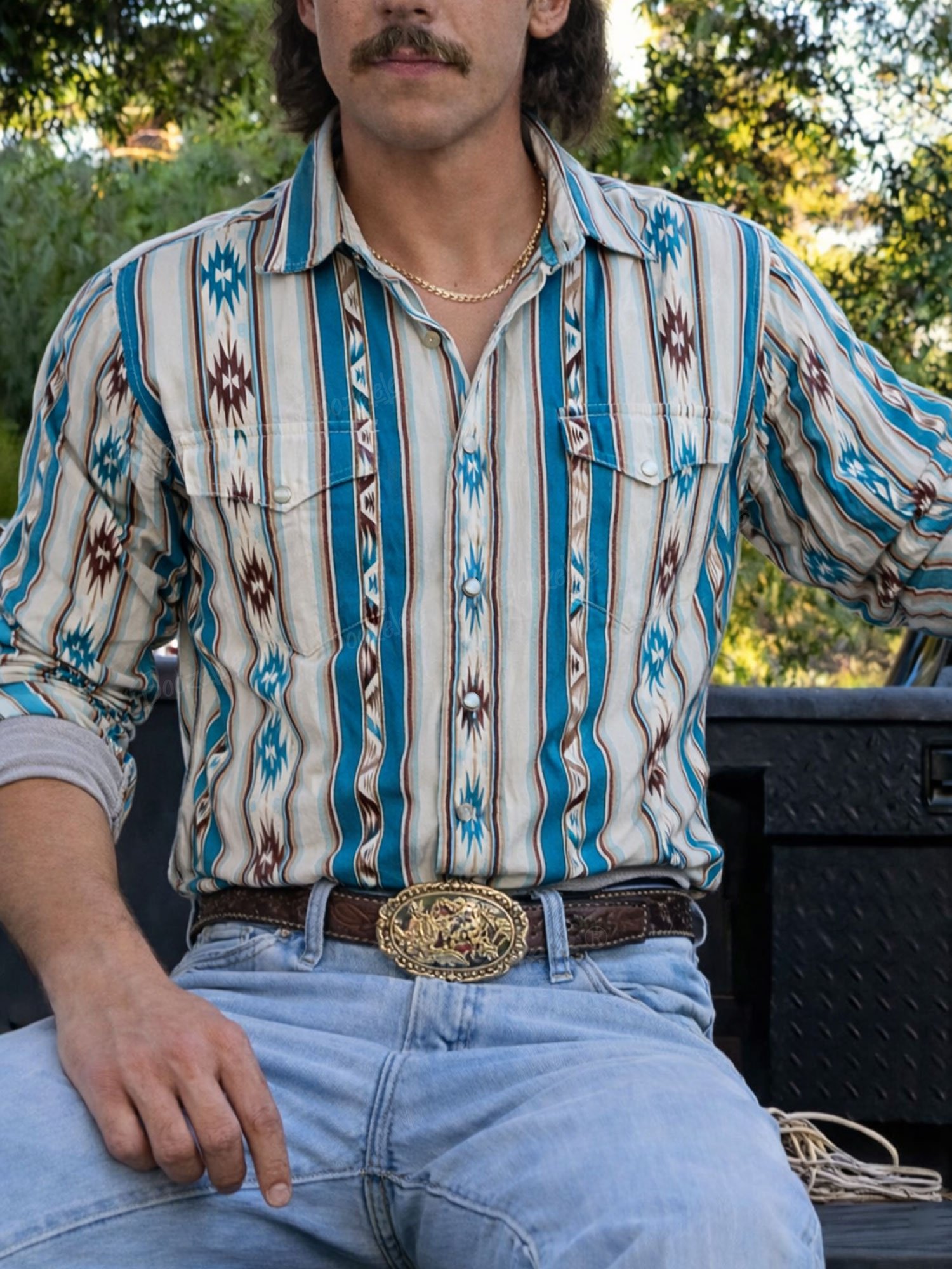 Men'S Western-Style Geometric Striped Print Western Shirt&ndash; 100% Cotton Shirt