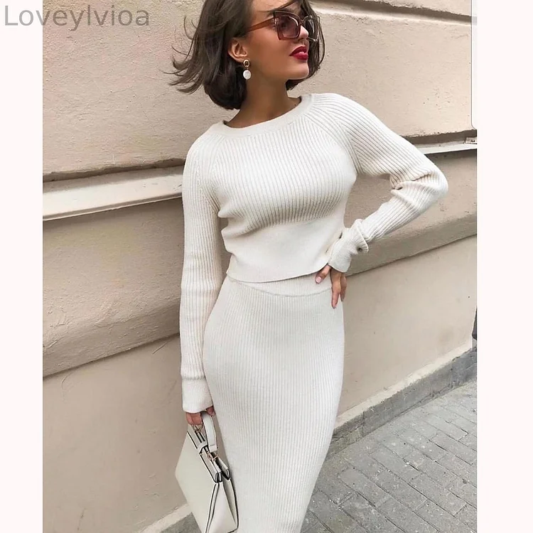 Fashionable and Elegant Long-sleeved  Solid Color Two-piece Suit