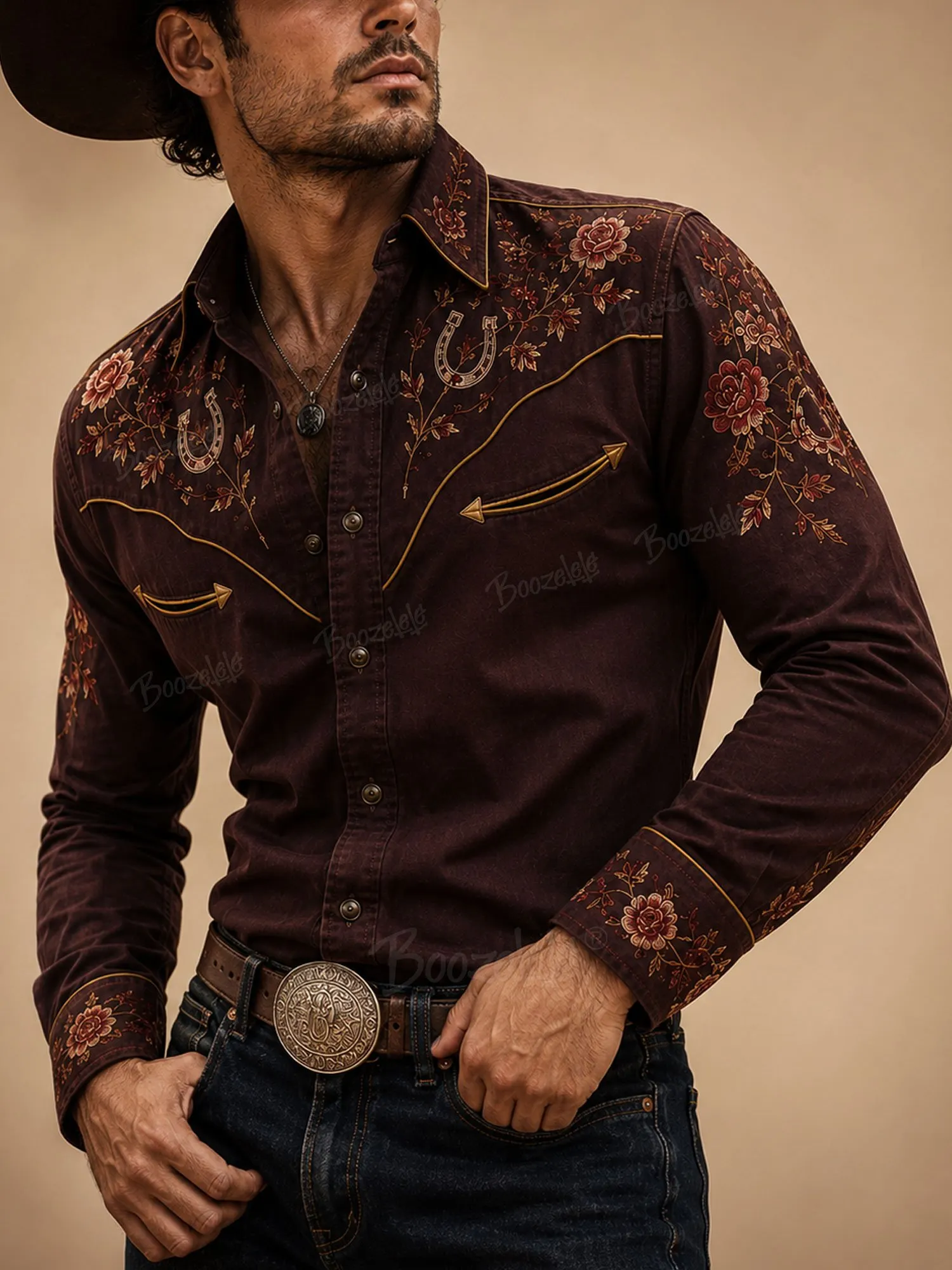 Perfect for Weekend Rodeo &mdash;2026 Spring-Autumn Men&rsquo;s Western Romance Long Sleeve Shirt-100% Cotton