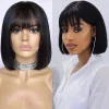 Black Brazilian Straight Hair Short BOB Wigs Lady Wig With Bangs