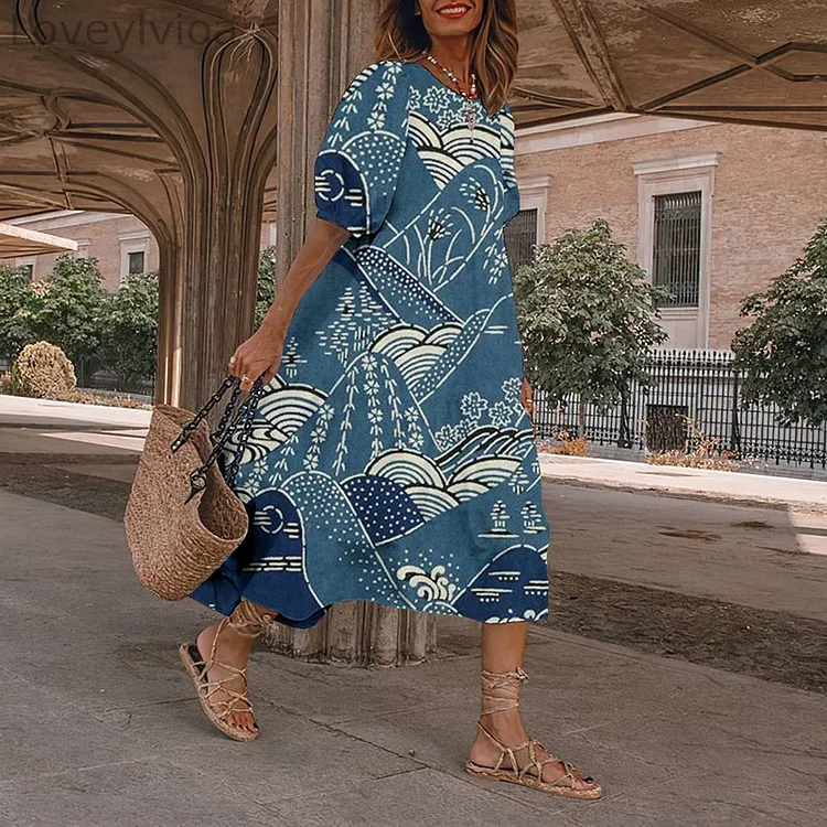 Retro Mountain Japanese Art And Spring Midi Dress