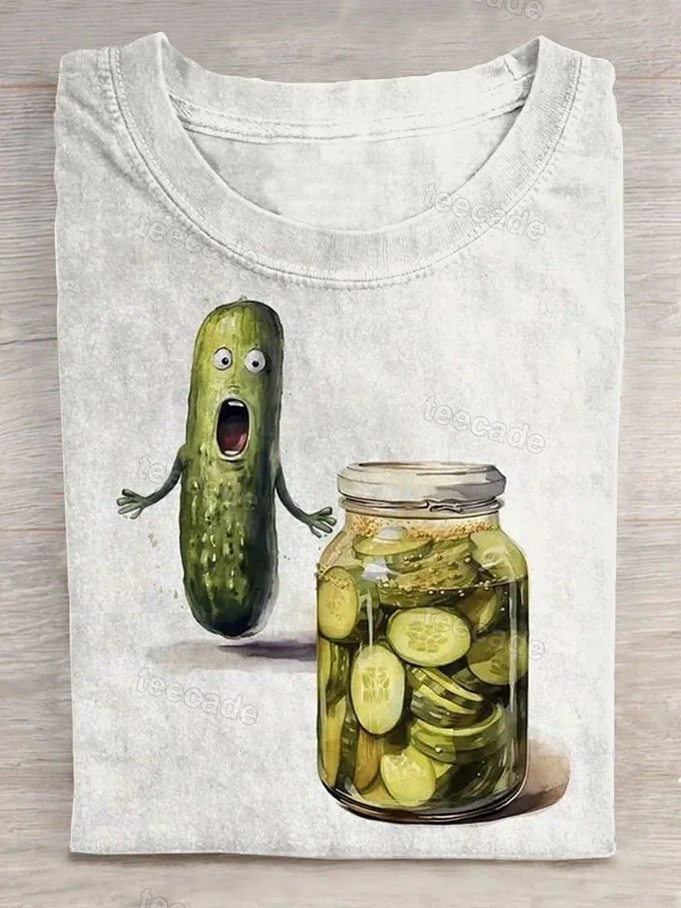 Teecade Teecade  Fun Pickle Watercolors Art Print Casual T-Shirt