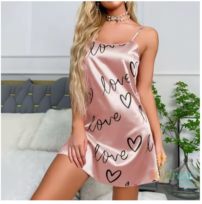 IO Dress Women Nightwear Home Clothes Sexy Black Floral Printing Nightdress Sleepwear Nightshirts Silk Sleepshirts Nightgowns For Woman