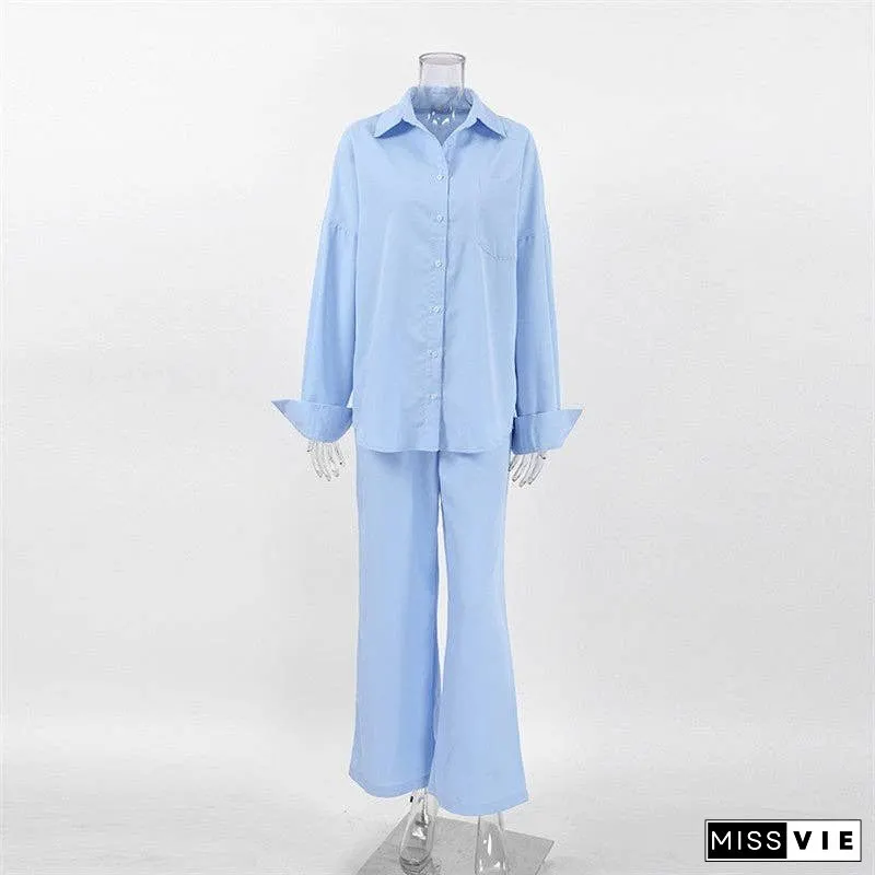Casual Solid Color Shirt and Pants Ensemble