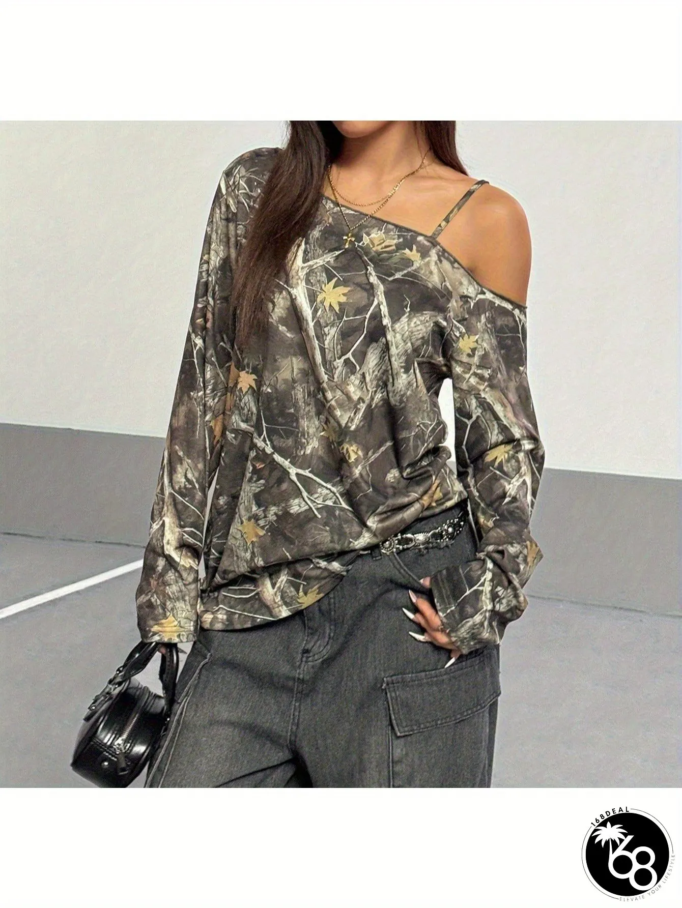 Womens Vintage Streetwear Tops Non-Transparent Loose Fit Long Sleeve Shirt Machine | 168DEAL