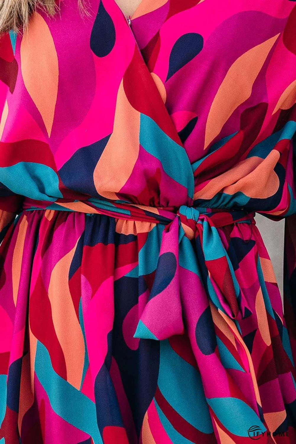 Abstract Printed Belted Puff Sleeve Mini Dress | IFYHOME