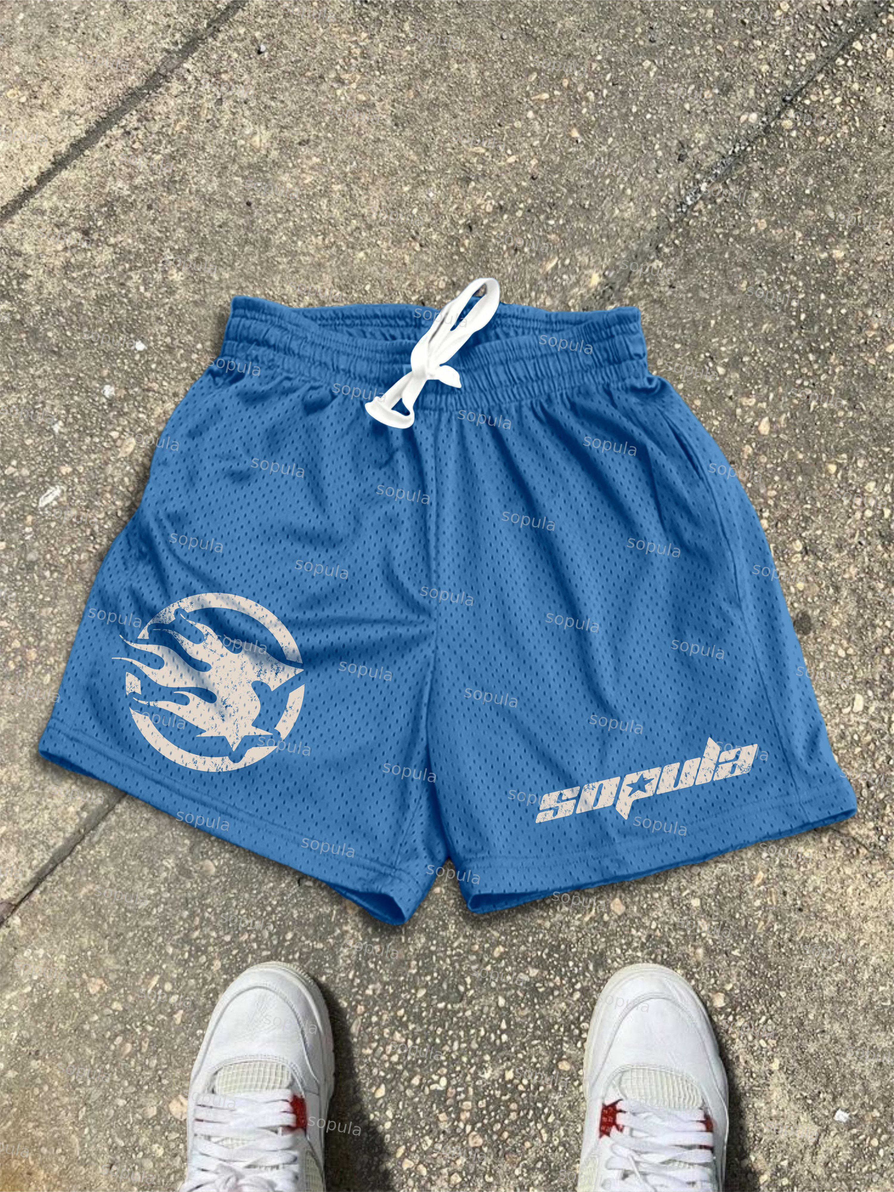 Sopula Basic Vintage Alphabet Graphic Mesh Shorts