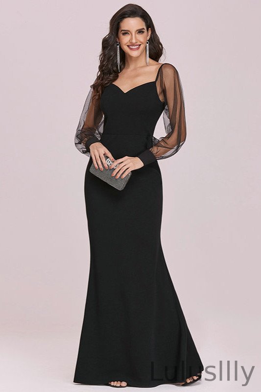 Sexy Black Long Sleeves Mermaid Evening Gowns - lulusllly