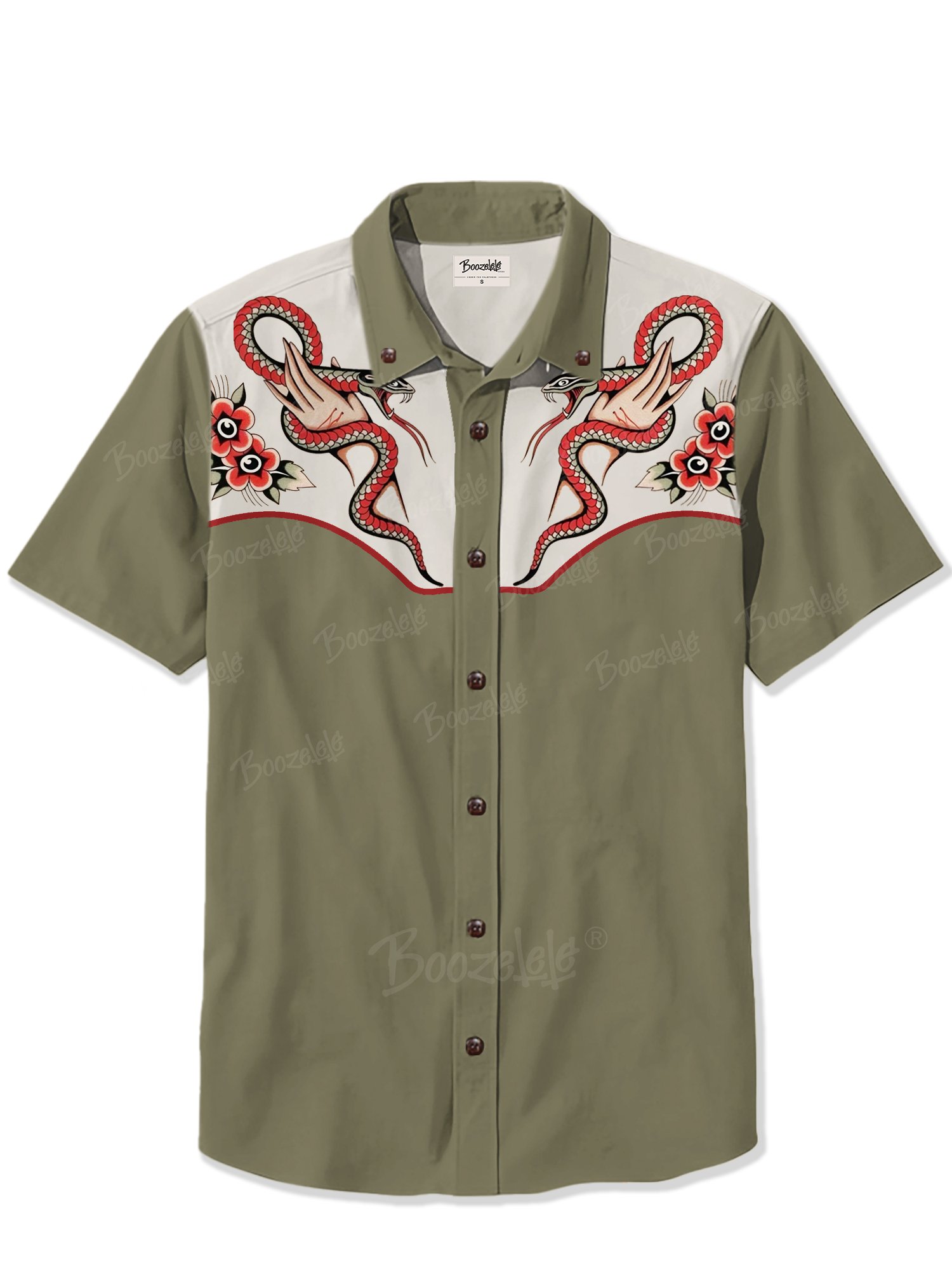 Snake Hand Flower Traditional Old School Tattoo - 100% Cotton Shirt