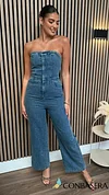 Jazzy Blue Denim Strapless Wide Leg Jumpsuit