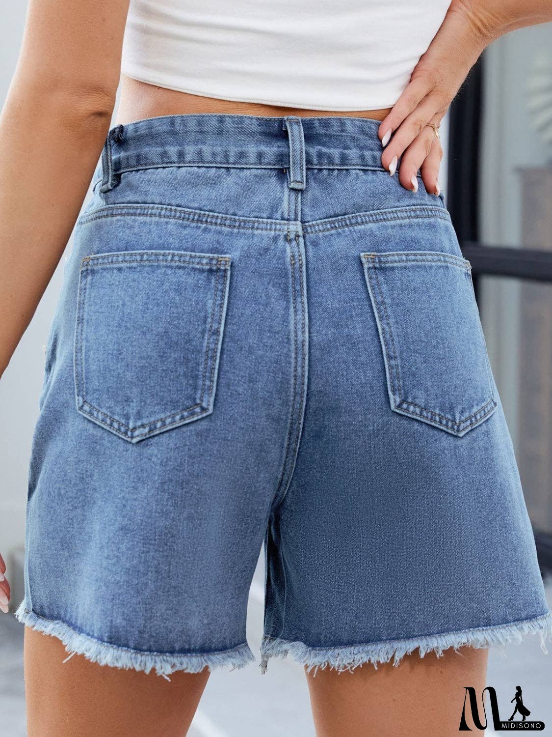 Raw Hem Slit Denim Shorts