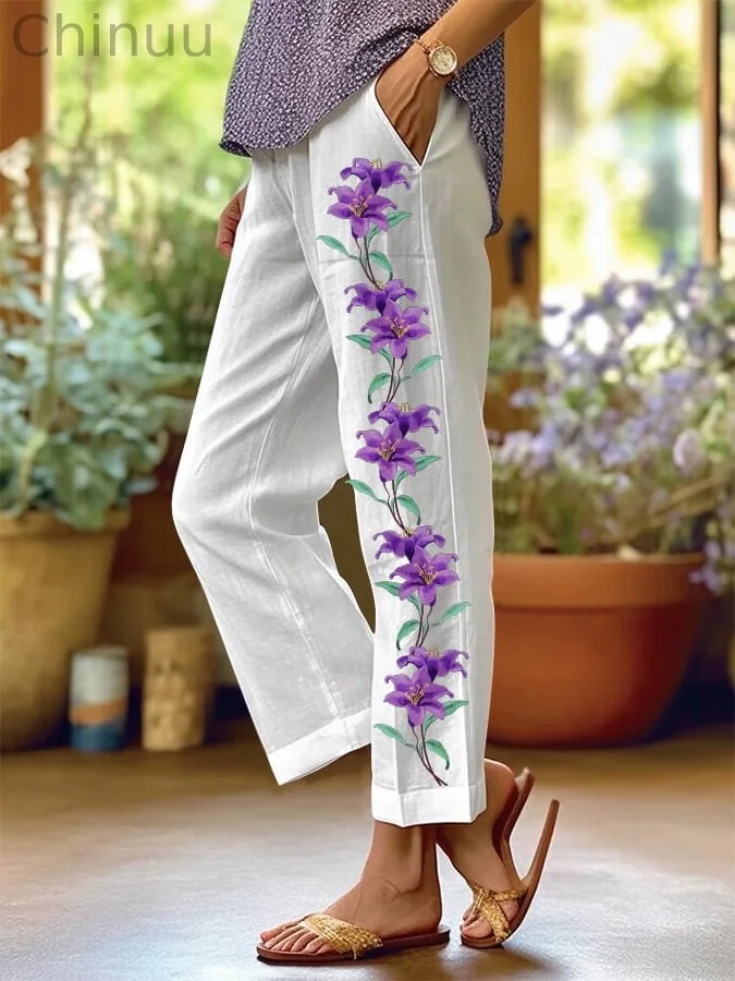 Women's Art Floral Loose Casual Pants (With Pockets)