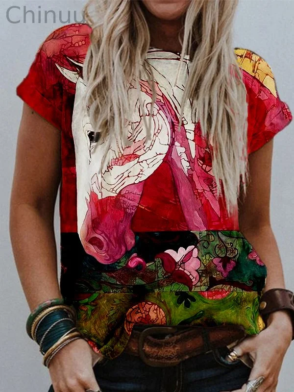 Abstract Horse Art Pattern Crew Neck Casual T Shirt