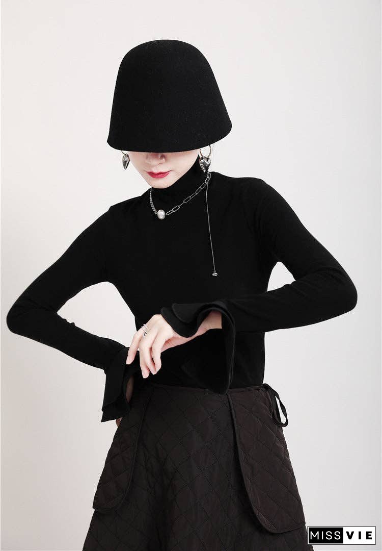 Special Solid Color Stretch Turtleneck Cotton T-Shirt