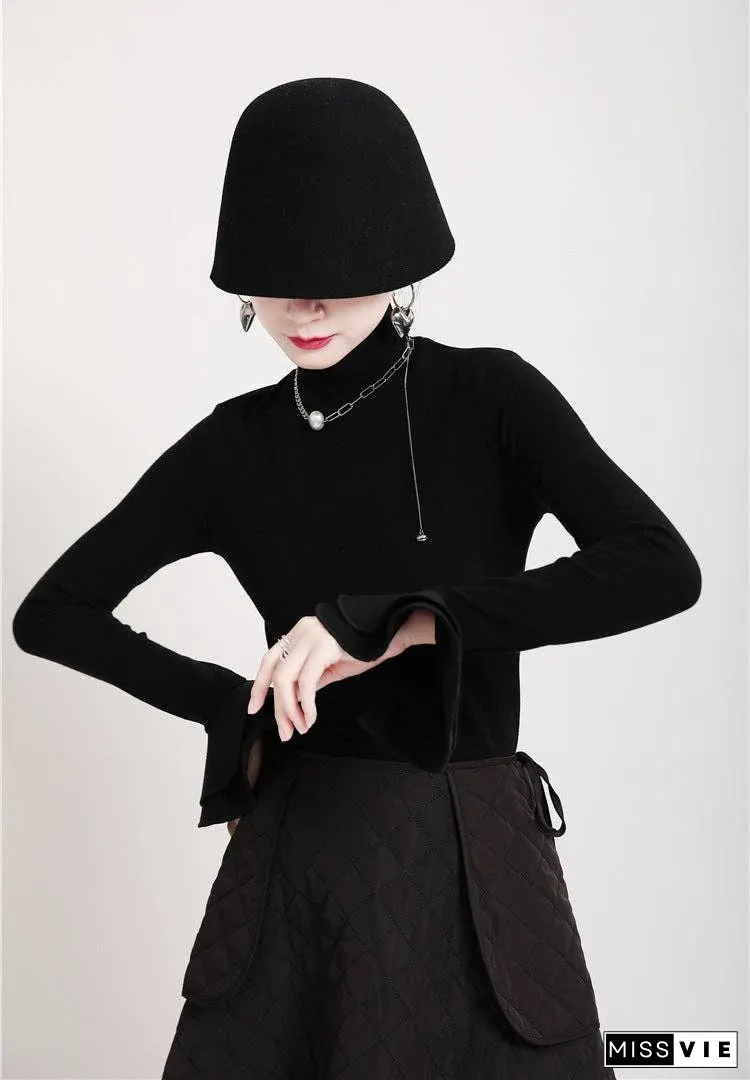 Special Solid Color Stretch Turtleneck Cotton T-Shirt