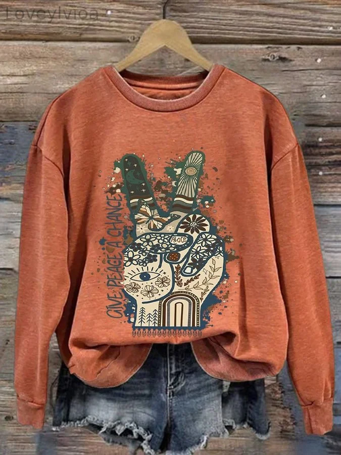 Give Peace a Chance Women's Hippie Print Long Sleeve Sweatshirt