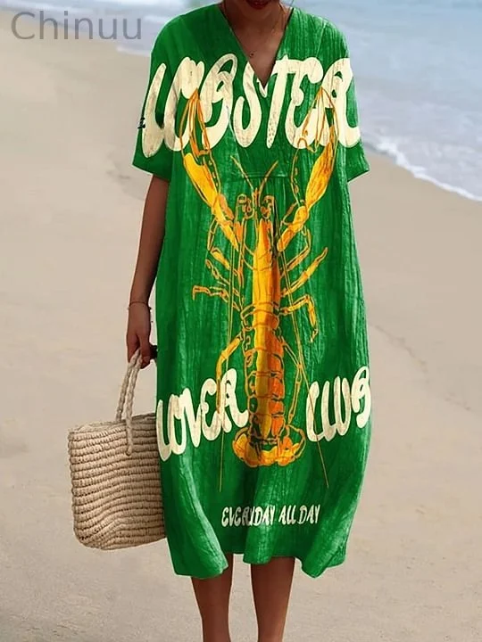 Women's Vintage Lobster Art Print Flowy Dress