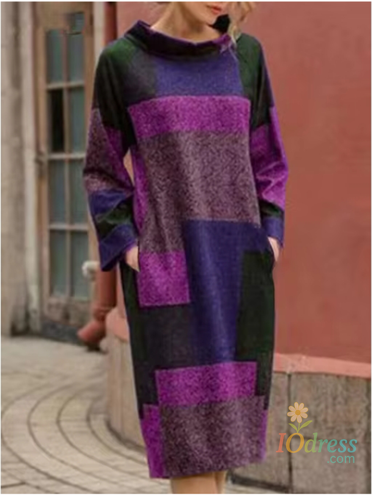 IO Dress Stylish Pocket Semi High Neck Long Sleeved Checkered Printed Women's Dress Fashion High Street Elegant Casual Autumn Dresses IO Dress