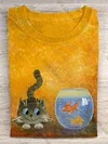 Unisex Cat and Goldfish Casual Short Sleeve T-Shirt