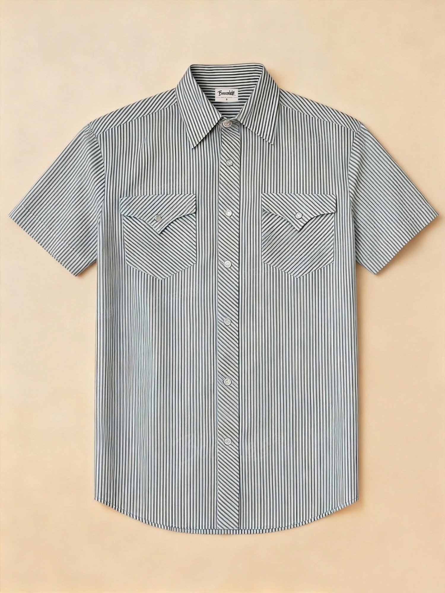 Men'S Retro Black And White Striped Short-Sleeve Shirt - 100% Cotton