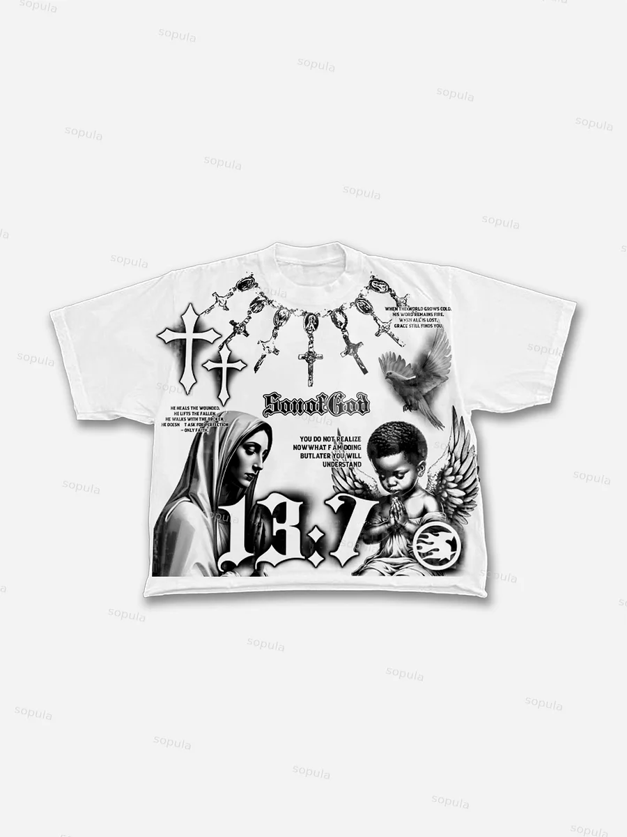 Son Of God Virgin Bible Y2k Vintage Graffiti Graphic Cropped T-shirt