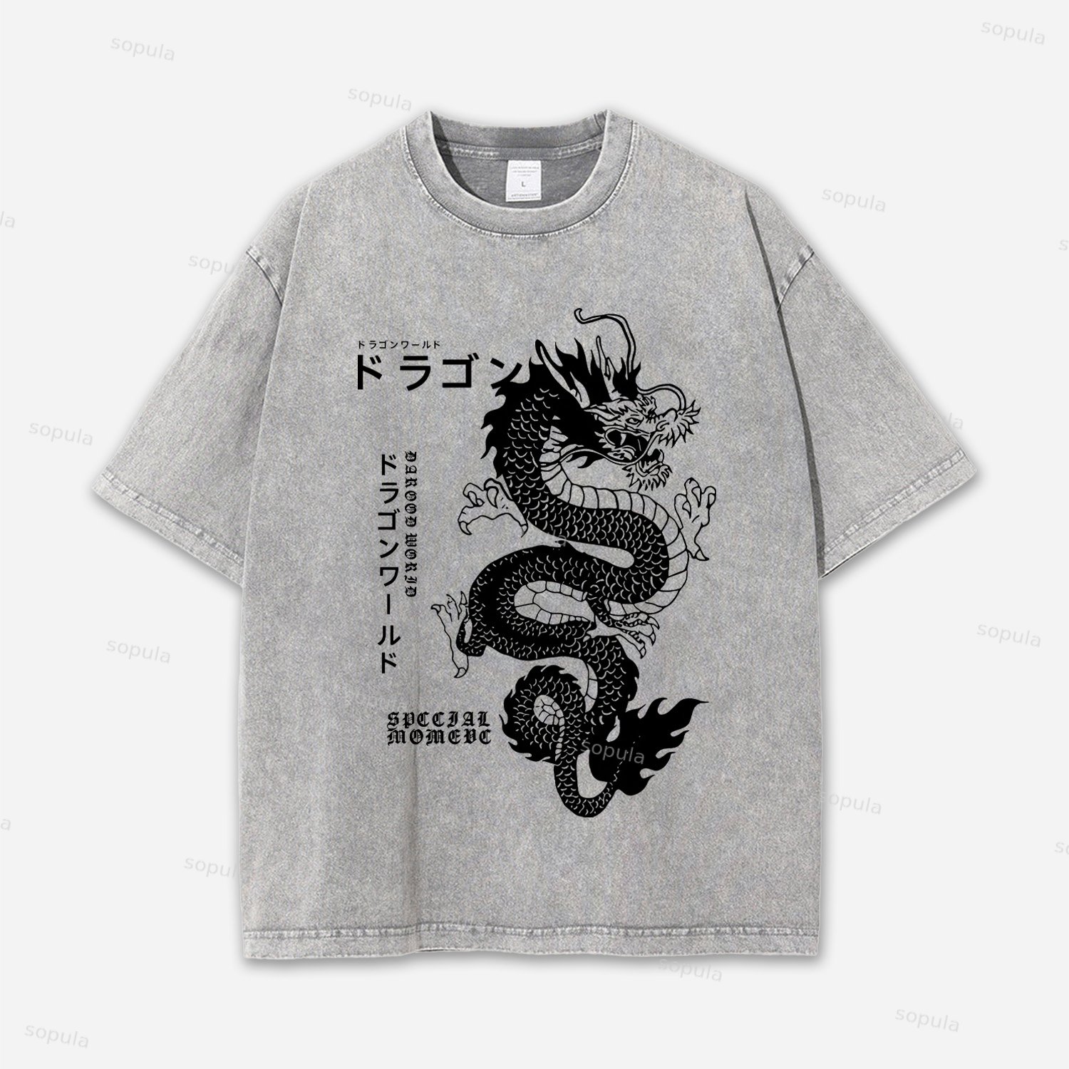 Vintage Japanese Dragon Graphic Acid Washed T-shirt