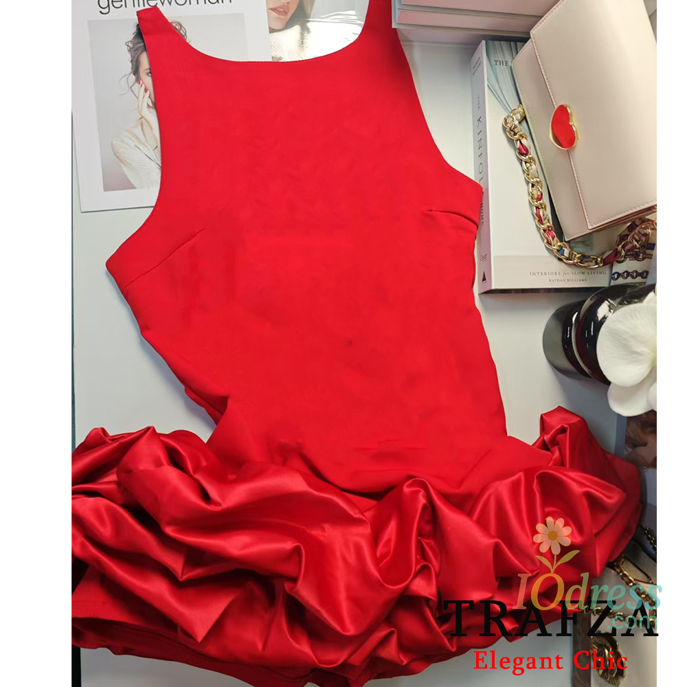 IO Dress TRAFZA Sexy Solid White Flower Bud Tierred Red Mini Dress Safety Pants Women Dress New 2025 Spring Summer Fashion Party Dress IO Dress