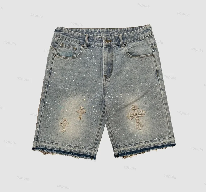 Hiphop Cross Hot Diamond Jorts Denim Shorts