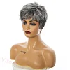 New Glueless Salt and Pepper Short Straight Bob Pixe Cut Wig