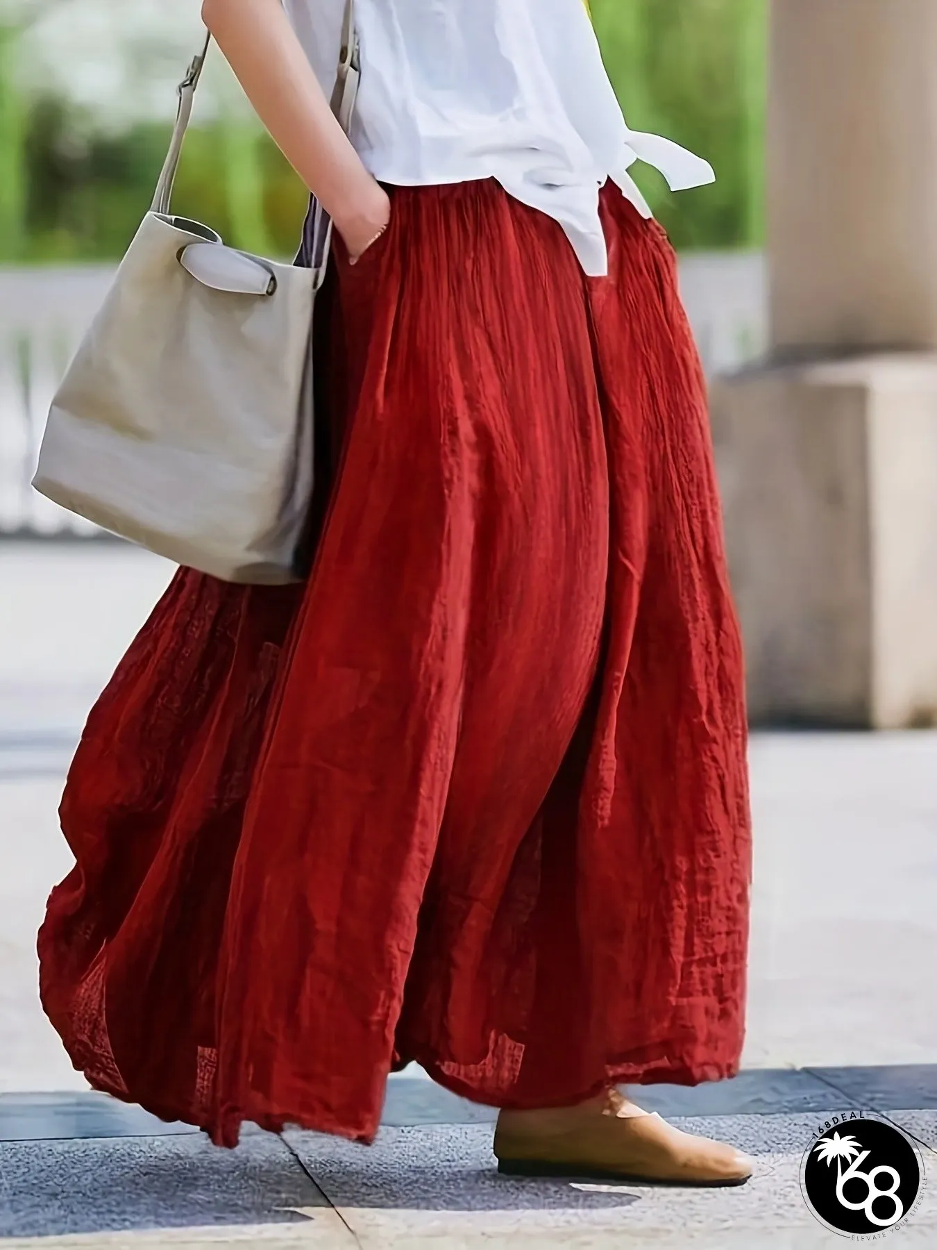 Plus Size Womens Elegant Maxi Skirt Flared Hem Non-Stretchy Formal Casual Pants-skirts | 168DEAL