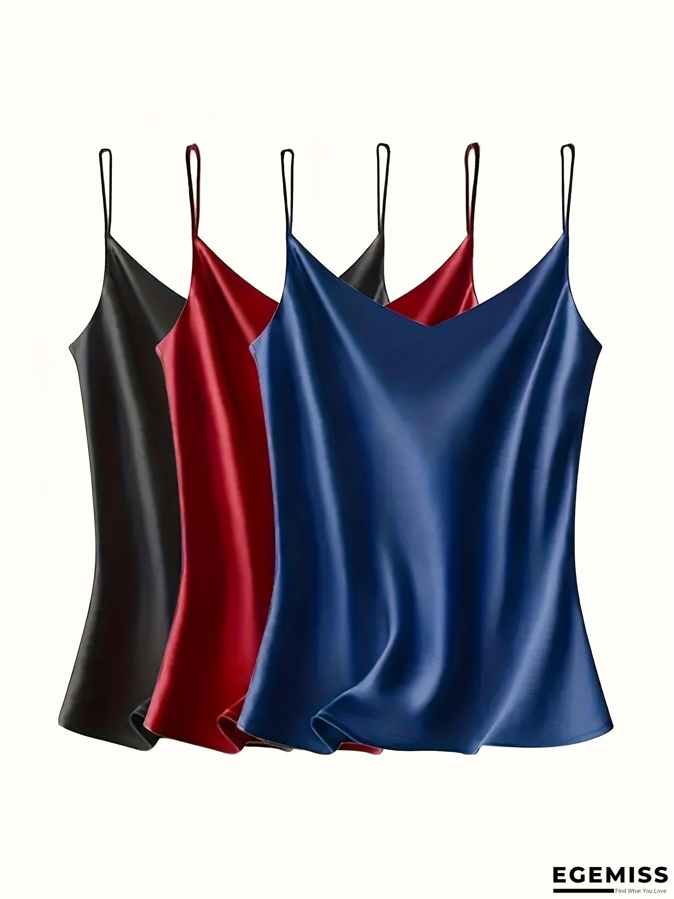 Set Of 3 Solid Color Camisole|sleeveless Spaghetti Straps Casual Everyday/ Wear A Basic Top Inside And Outside | EGEMISS