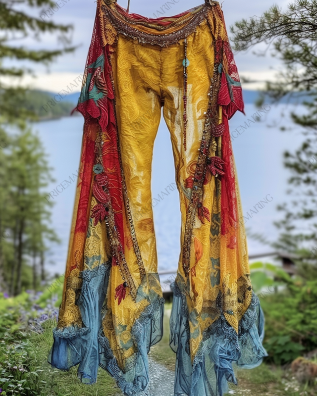 Summer Vacation Ruffle Lace Contrast Pants 7e01