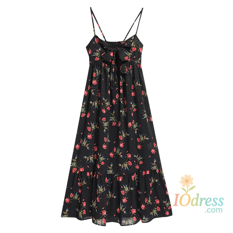 IO Dress Summer Print Spaghetti Strap Dress Women's Dress Camisole Long Dress Floor-Length Fit and Flare Skirt Y2K DABUWAWA DM2BDS002 IO Dress