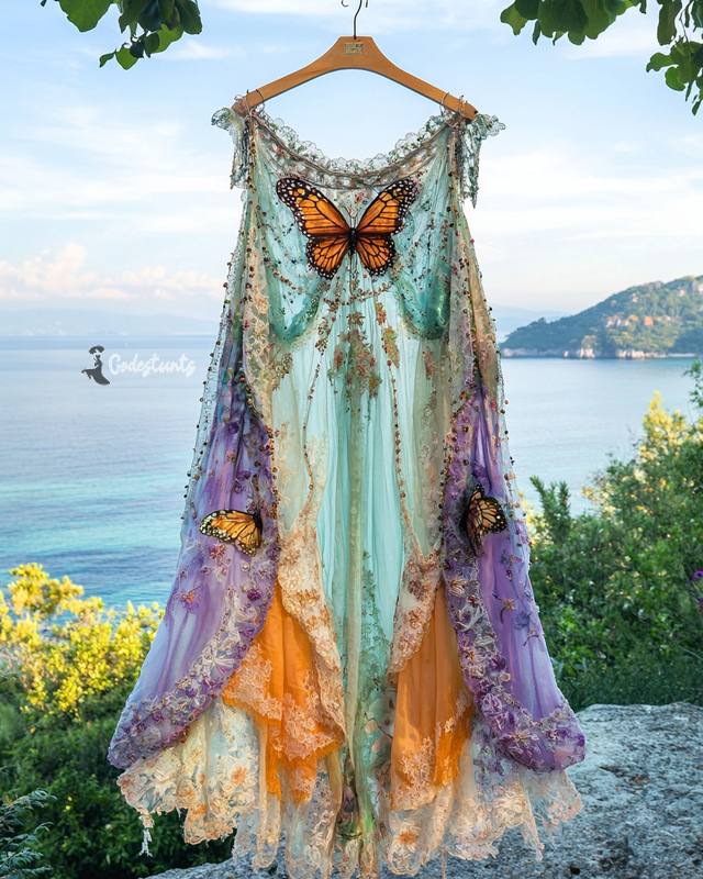 Summer Vacation Ruffle Lace Contrast Dress ca22