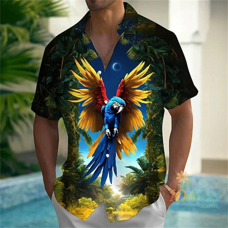 IO Menswear Tropical Floral Parrot 3d Print Shirt Men Women Fashion Shirts 2026 New Short Sleeve Hawaiian Shirts Blouse Y2K Men's Clothing