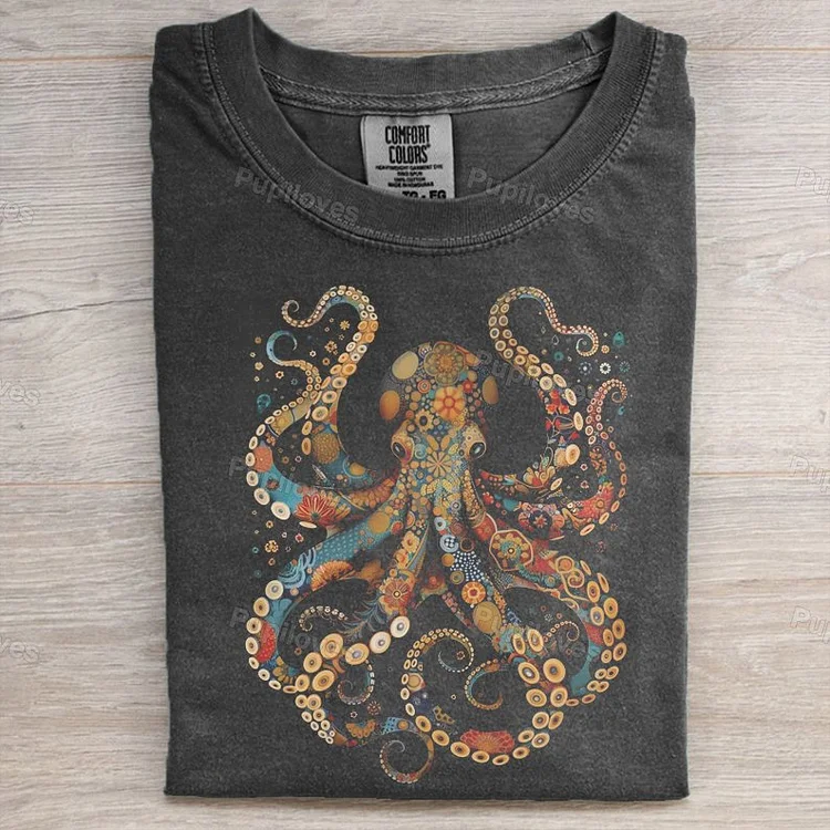 Pupiloves Pupiloves  Vintage Flower Patterns Floral Octopus T-shirt