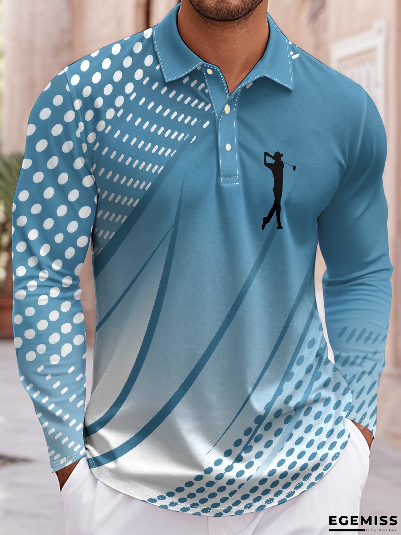 [Breathable Golf Shirt] Lightweight Breathable Men's Golf Shirt - Moisture-Wicking Long Sleeve with Graphic & Line Design, Formal Casual Outfits for Men & Teens - Machine Washable, Durable Fabric, Sporty Aesthetic, Comfortable Fit | EGEMISS
