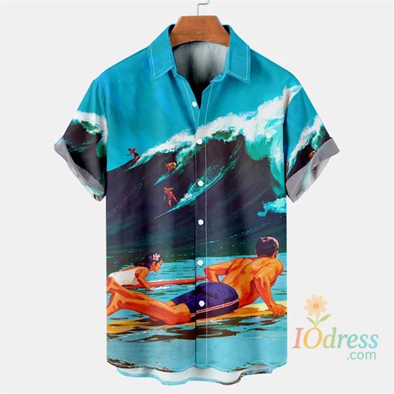 IO Menswear Tropical Palm 3d Print Hawaiian Shirt For Men Summer Beach Street Short Sleeves Tops Harajuku Holiday Lapel Button Loose Blouse