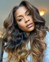 Brown Mixed Gold Highlights Loose Wave Glueless Long Wig
