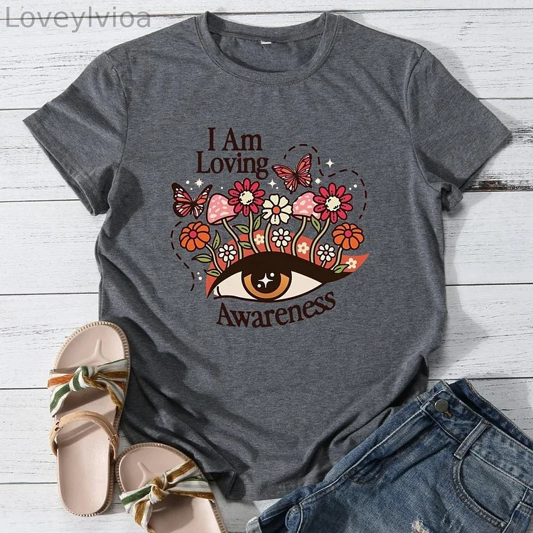 I am loving awareness Round Neck T-shirt-0025889
