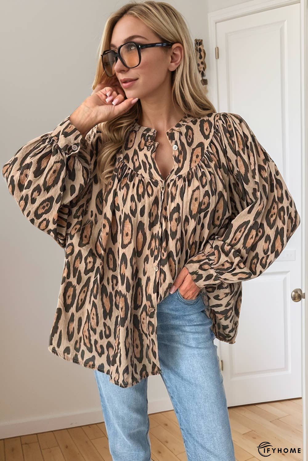 Oversized Leopard Print Balloon Sleeve Casual Shirt | IFYHOME