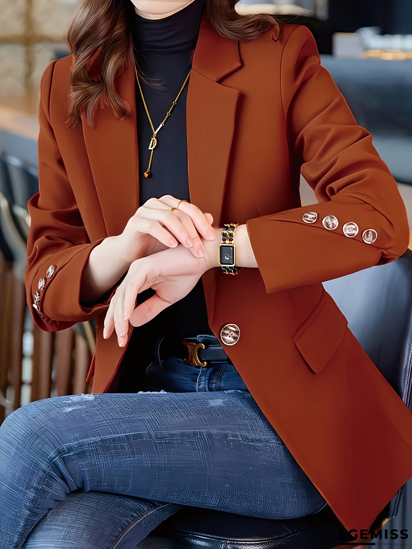 Elegant Red Blazer with Golden Buttons - Stylish Long Sleeve Women&lsquo;s Suit Jacket, Suitable for Work and Leisure, Autumn and Winter, Casual Workwear | Chic Blazer with Fashionable Button Details, Ladies' Blazer QL25 | EGEMISS