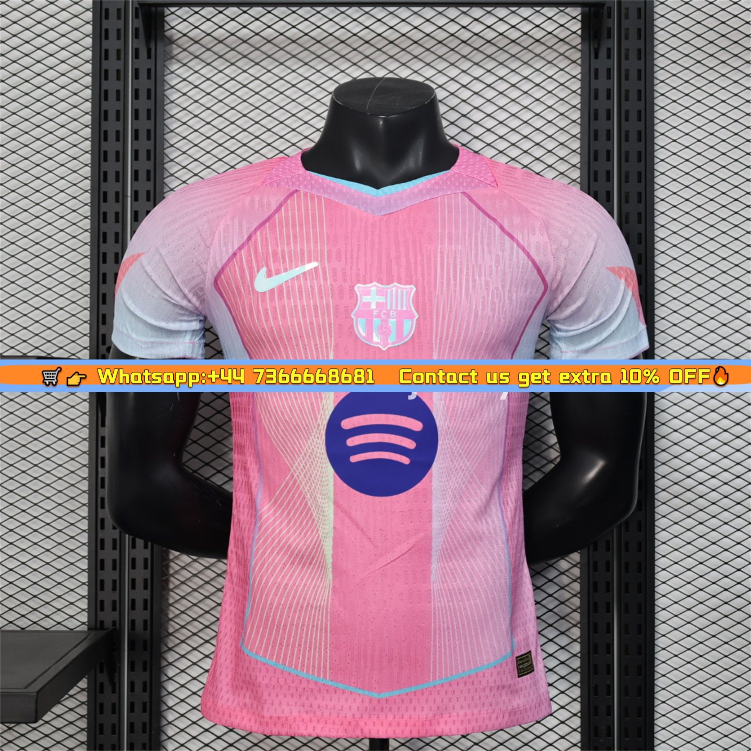 B.A.R.S.A 25-26 Pink and Light Blue Stripes Jersey - Player Version