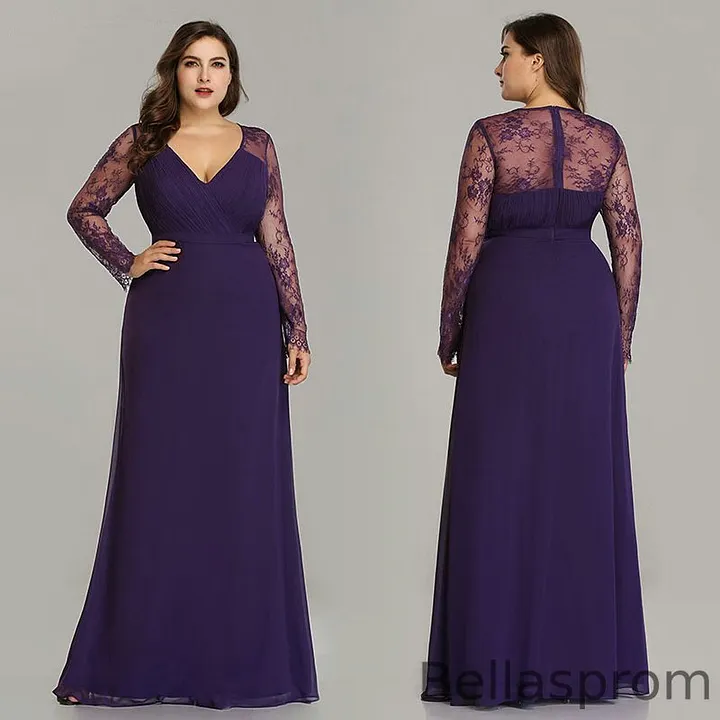 Bellasprom Plus Size Lace V-Neck Evening Dress Online Long Sleeve Dark Green-US4 Bellasprom Plus Size Lace V-Neck Evening Dress Online Long Sleeve Dark Green-US4