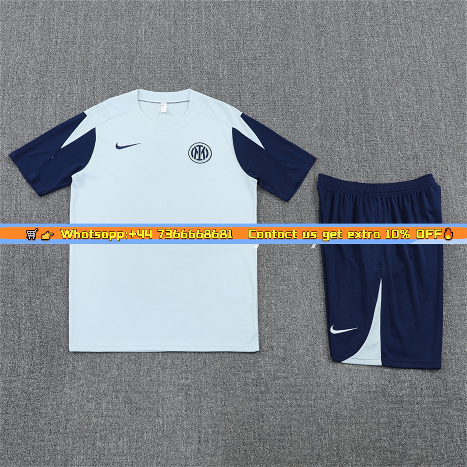 Inter Milan 25-26 Short-Sleeve Kids Training Set - Light Grey Top & Blue Shorts