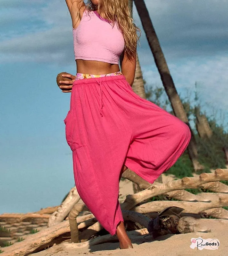 Elastic Waist Pleated Wide Leg Pants
