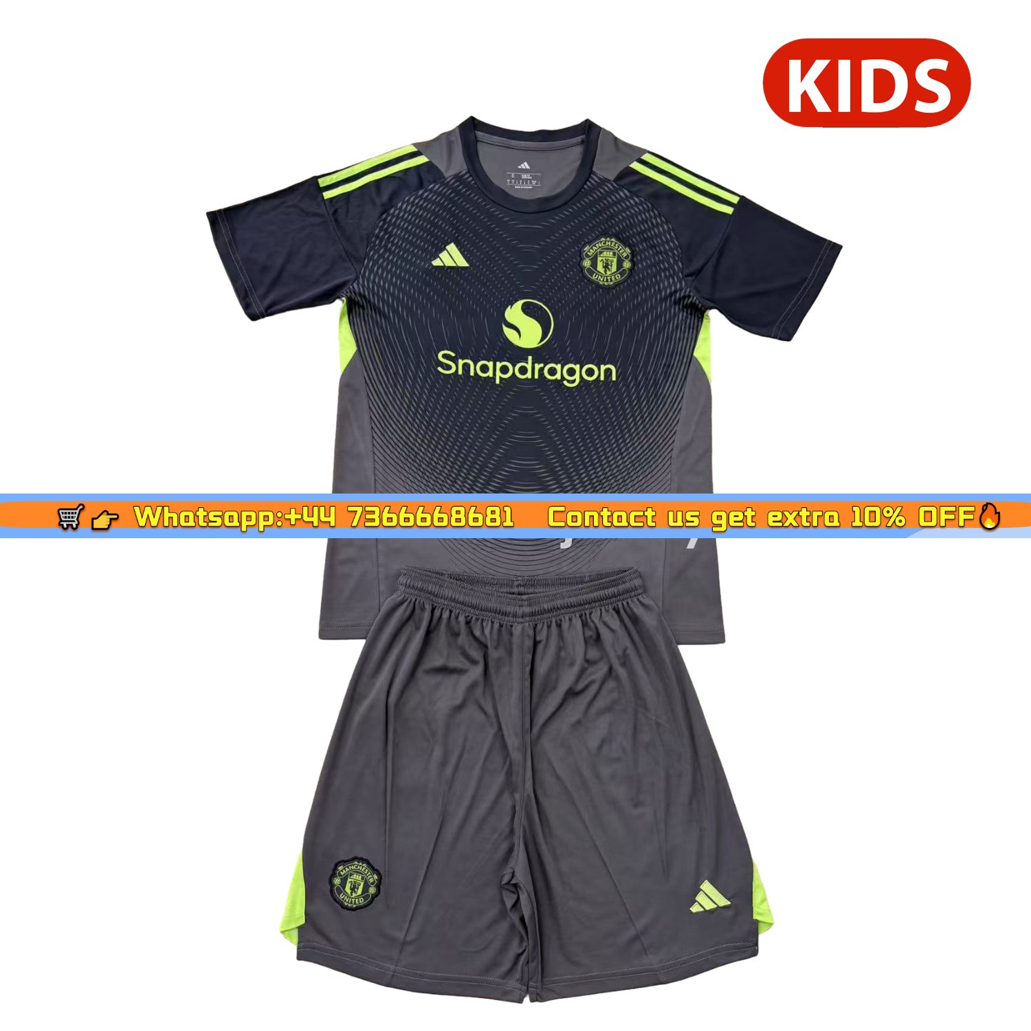 Manchester United 25-26 Grey Black Goalkeeper Kids Kit