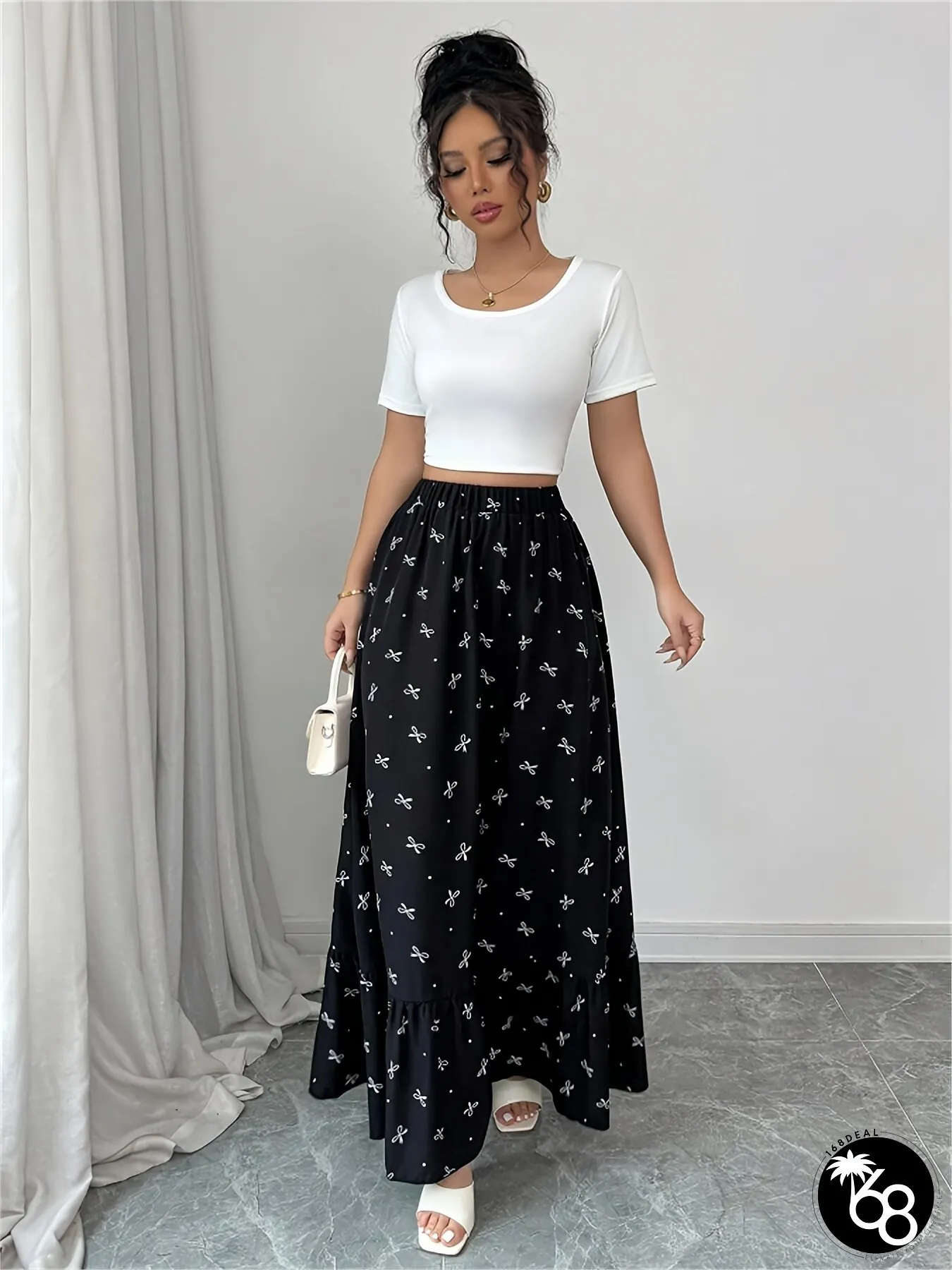 Womens Elegant Floral Print Maxi Skirt Flared Hem Formal Casual Outfits All-Season Flowy | 168DEAL