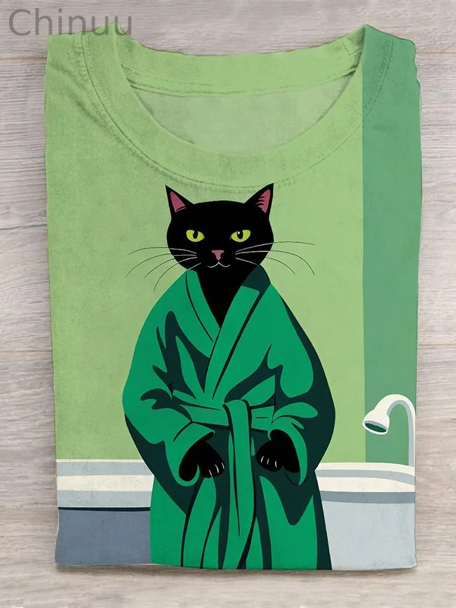 Cute Bathrobe Cat Graphic Print Unisex Classic T-shirt