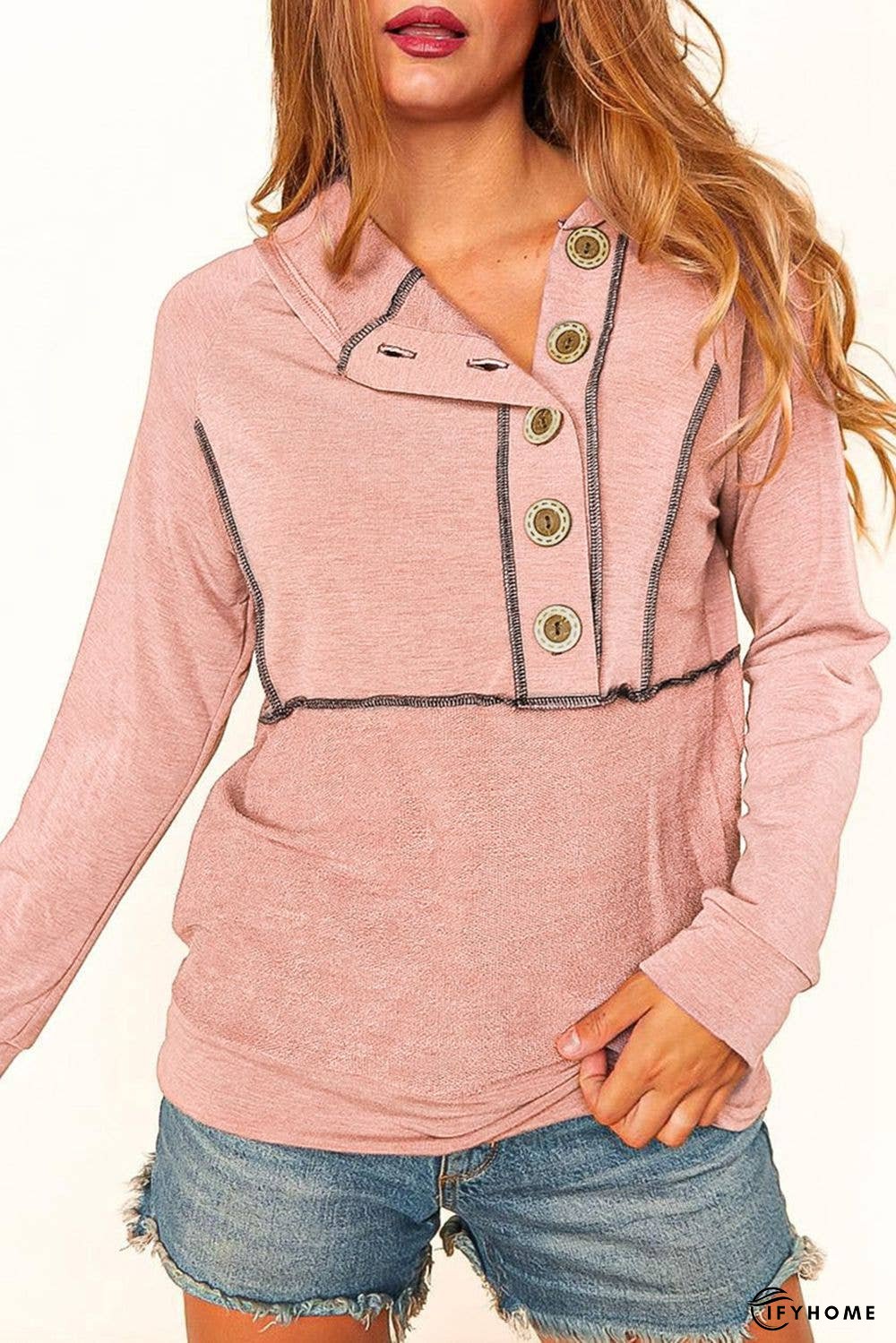 Buttoned Long Sleeve Hoodie | IFYHOME